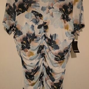 Torrid Blue and White Ruched Floral Top